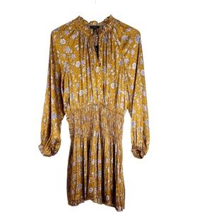 CURRENT AIR Alyce Smocked Gold and Lavender Floral Dress Medium